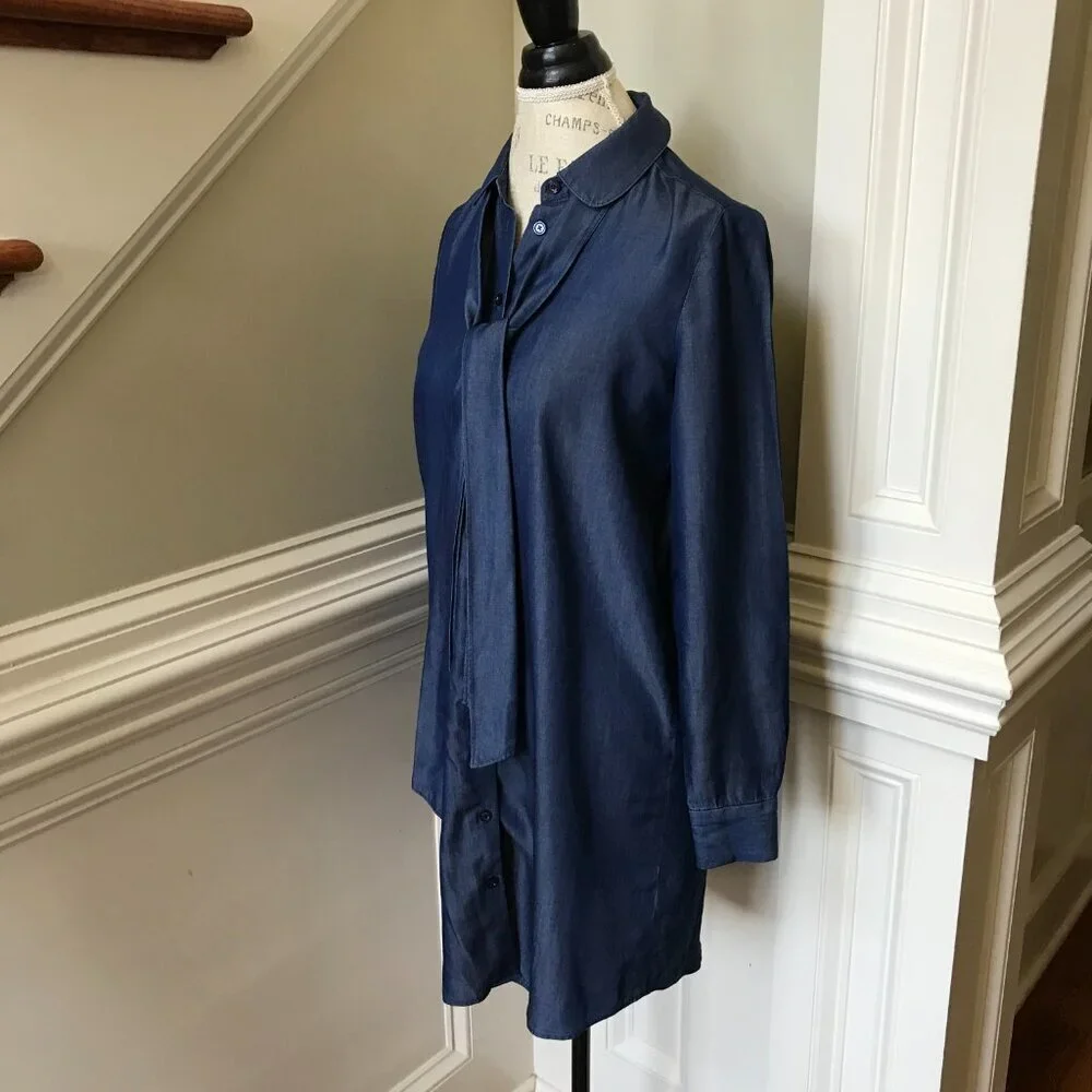 Kate Spade Las Vegas Indigo Griffin Dress Womens 2 Blue Chambray Long Sleeve
